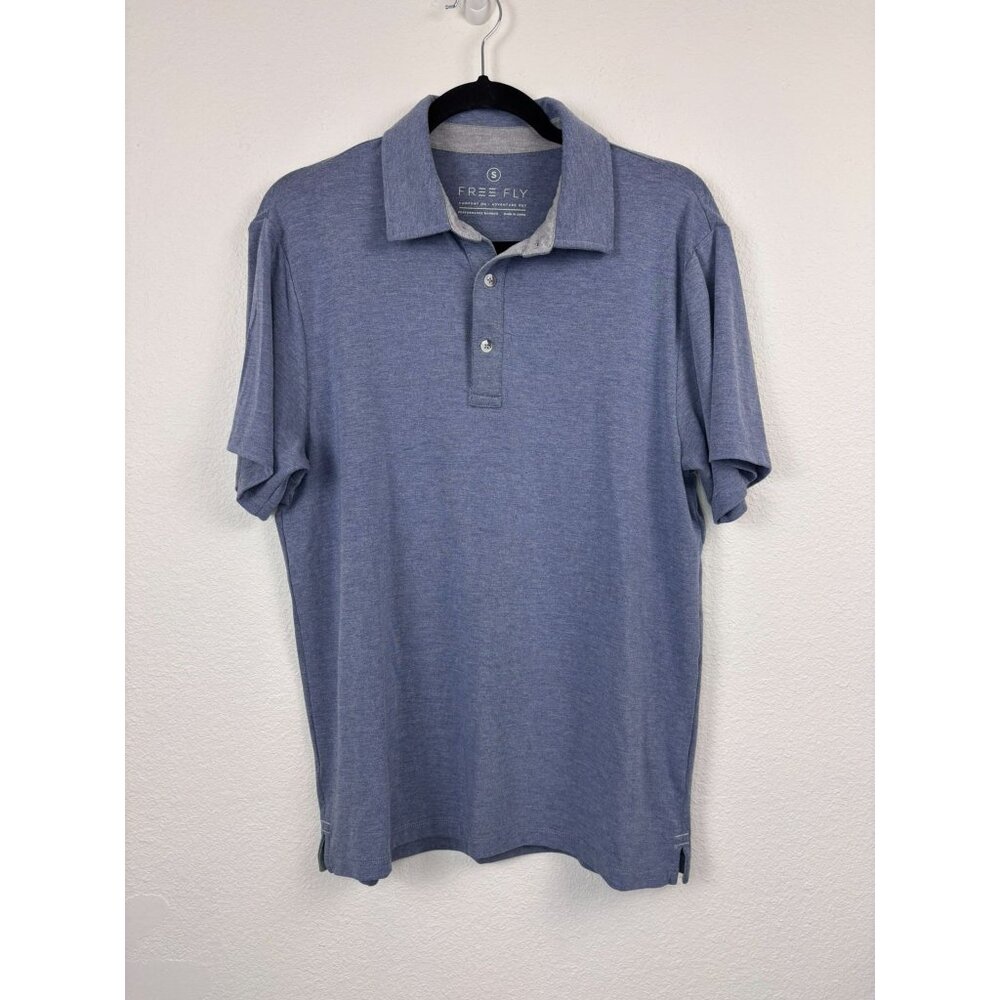Free Fly men's small blue short sleeve performance bamboo polo shirt